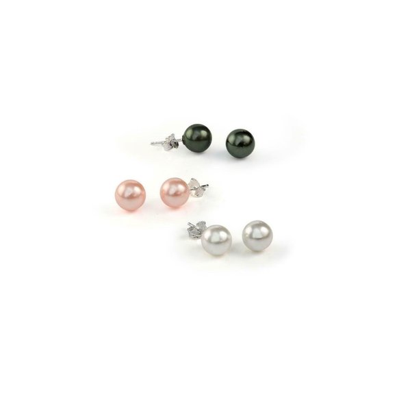 Unbranded Jewelry - Set-3 Multi 925 SS Simulated Pearl Stud Earrings